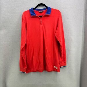 Brooks Brothers Mens Red Blue Long Sleeve Quarter Zip Pullover Sweatshirt Size X